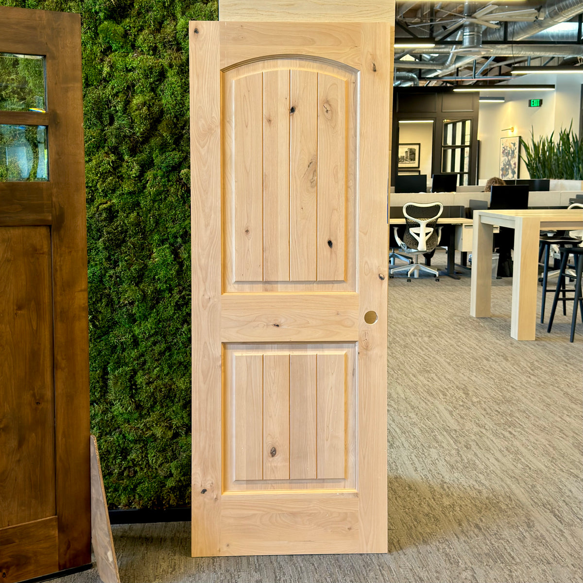 Rustic Knotty Alder Arch V-Groove Solid Wood Interior Door Krosswood