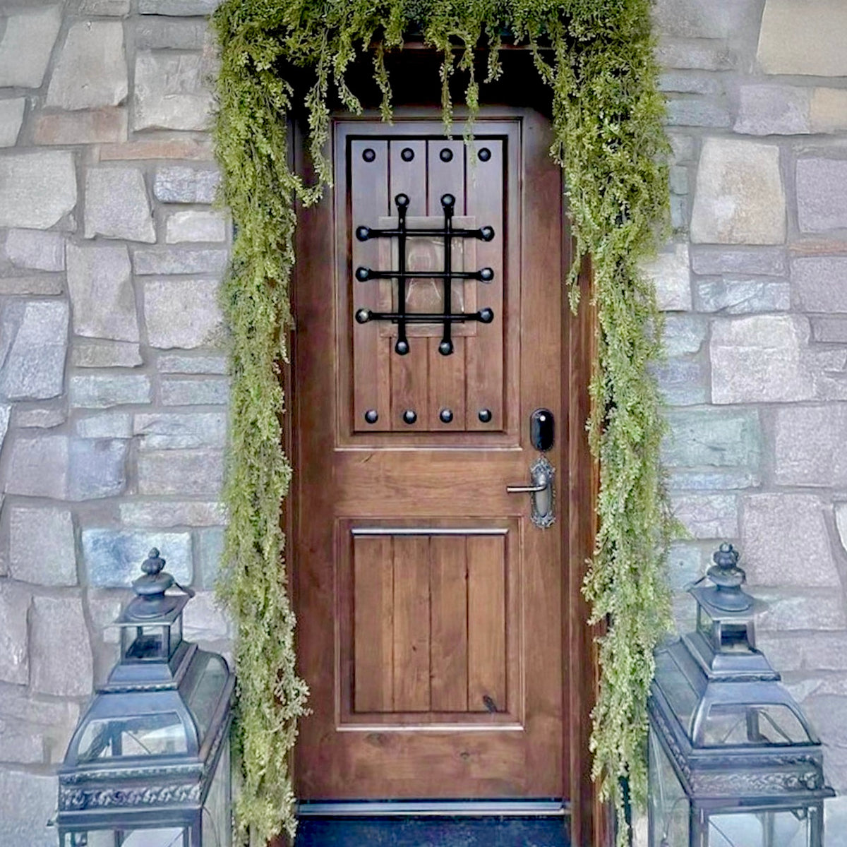 Mediterranean Knotty Alder Square Top Speakeasy Wood Door