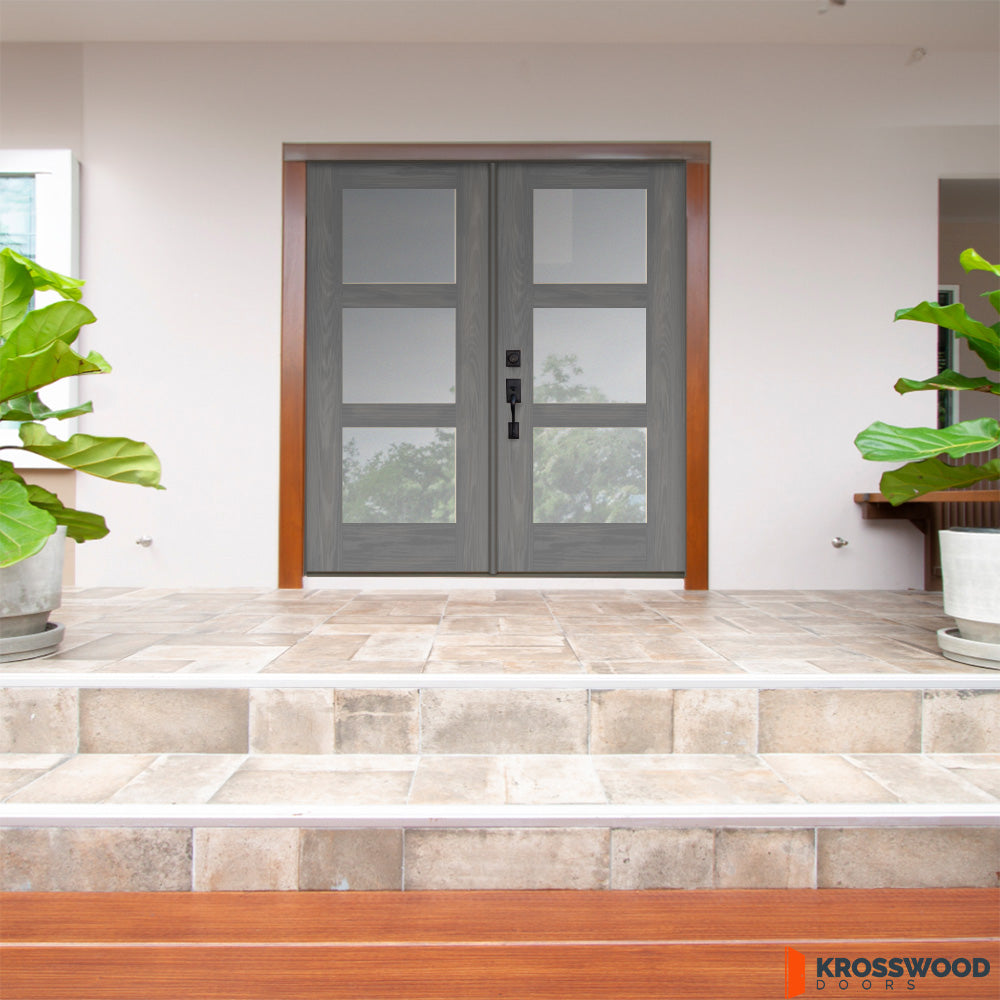 Modern Fiberglass Wood Like Frosted Glass Double Door | Krosswood ...