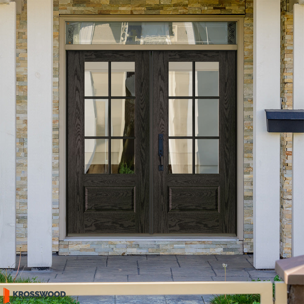 ◆mix&match◆ Striped Bespoke High Density 60 Count Door Win Fiberglass 6 Lite Clear Glass Window Wood-Like Double Door