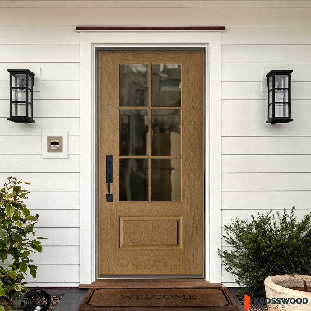 Fiberglass 6 Lite Clear Glass Window Wood-Like Front Door