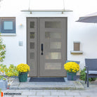 ASCEND Modern Fiberglass 5 Lite Satin Glass Exterior Door - Krosswood