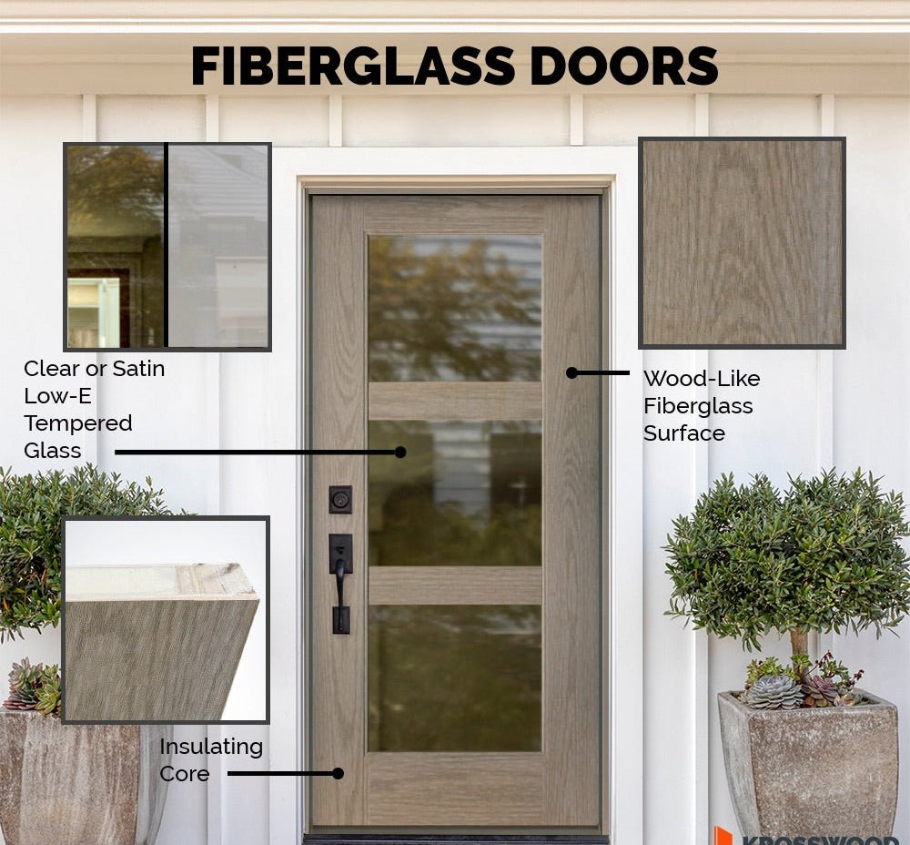 BRIGHTON Modern Fiberglass 3 Lite Clear Glass Exterior Door - Krosswood