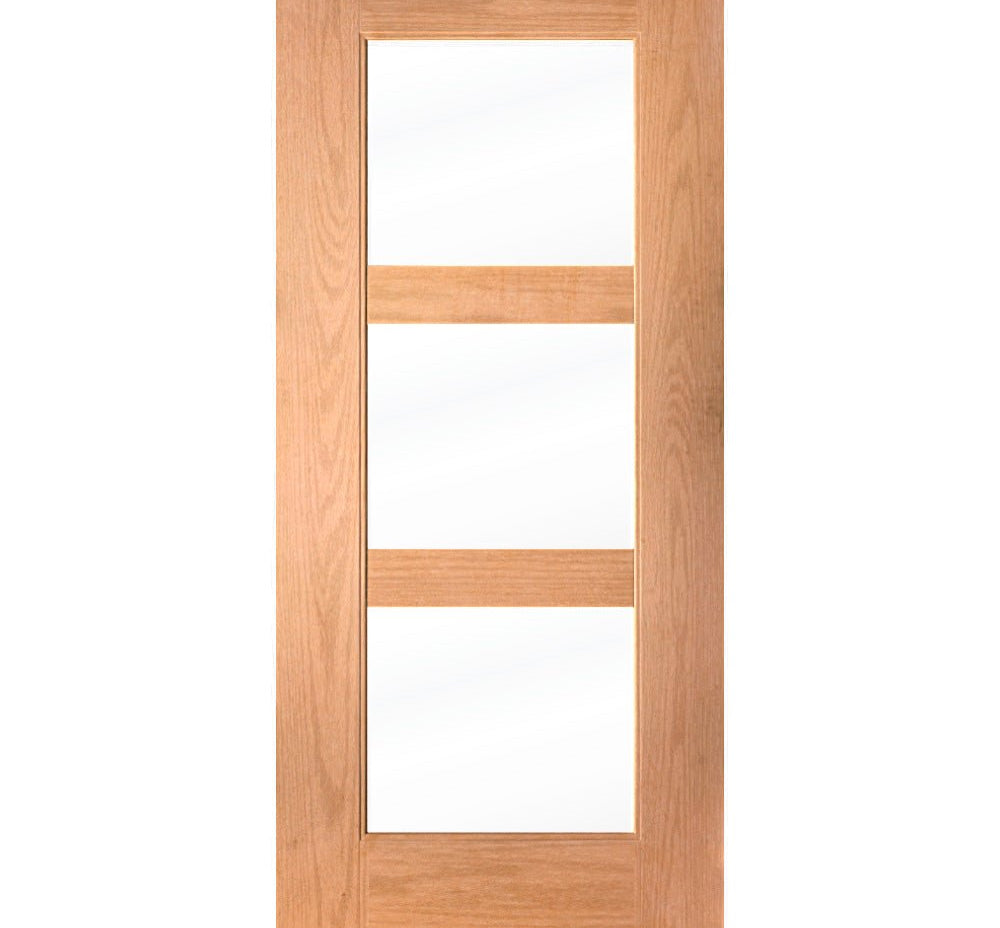 BRIGHTON Modern Fiberglass 3 Lite Clear Glass Exterior Door - Krosswood