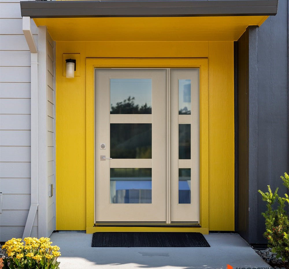 BRIGHTON Modern Fiberglass 3 Lite Clear Glass Exterior Door - Krosswood