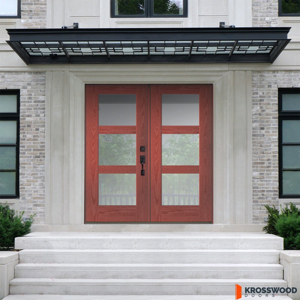 Modern Fiberglass Wood Like Frosted Glass Double Door | Krosswood ...