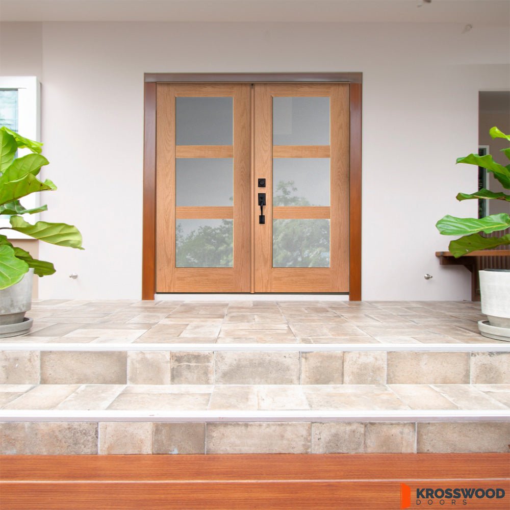 Modern Fiberglass Wood Like Frosted Glass Double Door | Krosswood ...