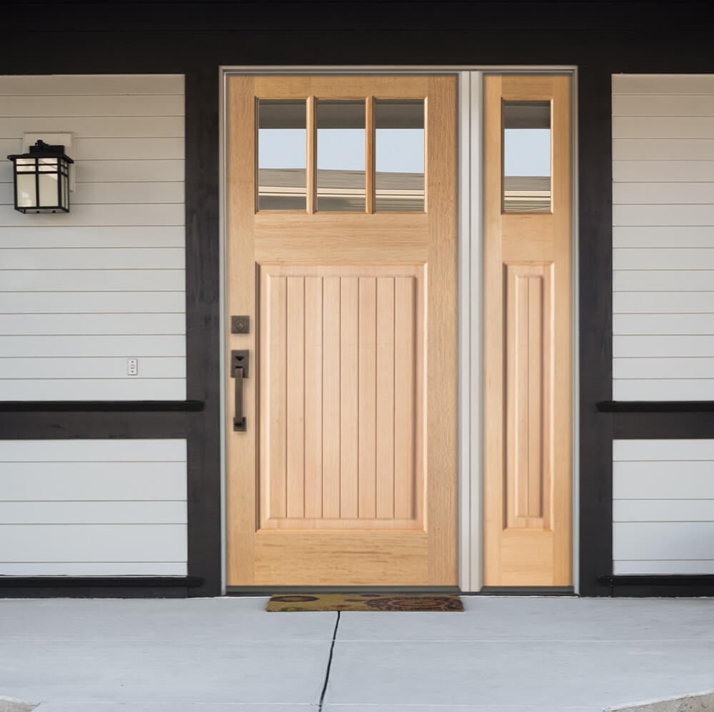 Craftsman Douglas Fir 3 Lite Clear Glass Exterior Door - Krosswood