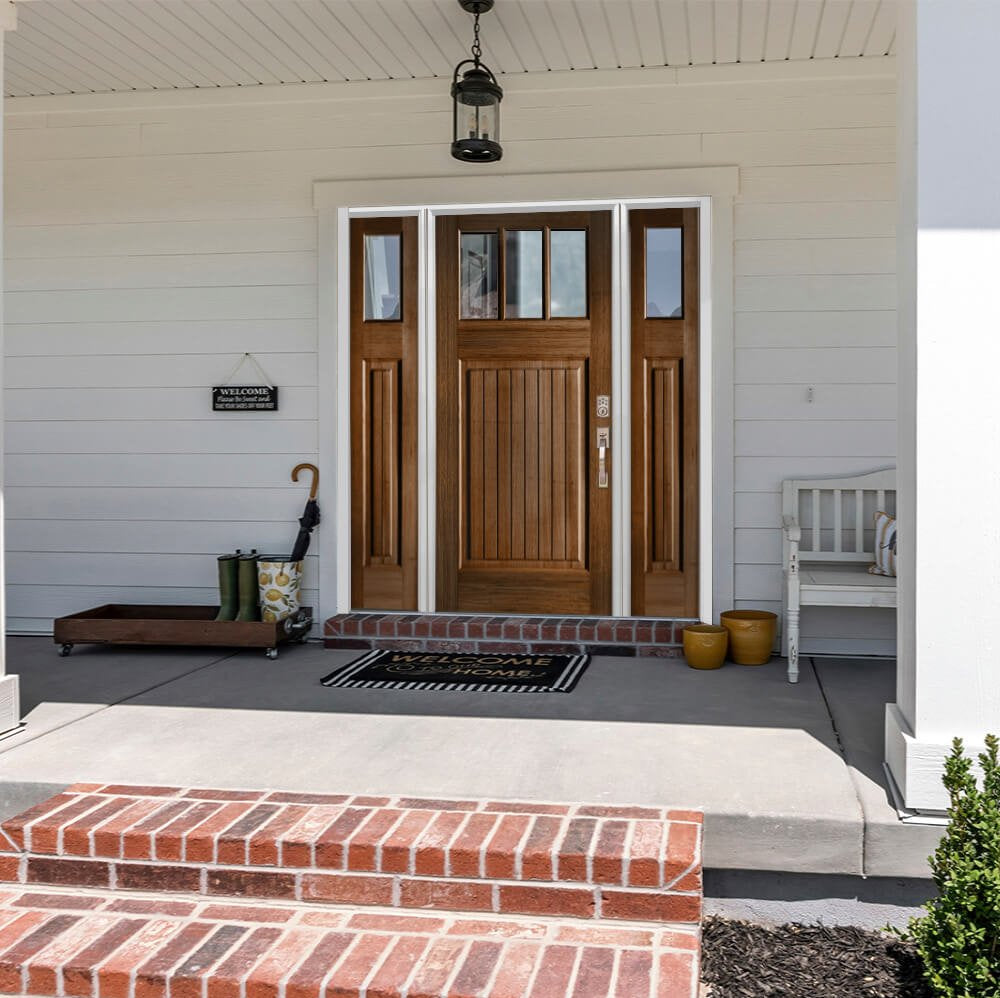 Craftsman Douglas Fir 3 Lite Clear Glass Exterior Door - Krosswood