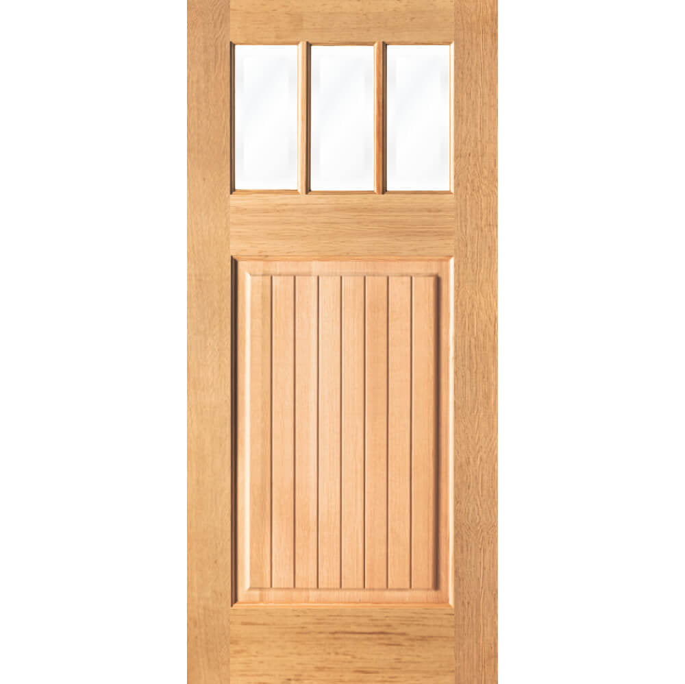 Craftsman Douglas Fir 3 Lite Clear Glass Exterior Door - Krosswood