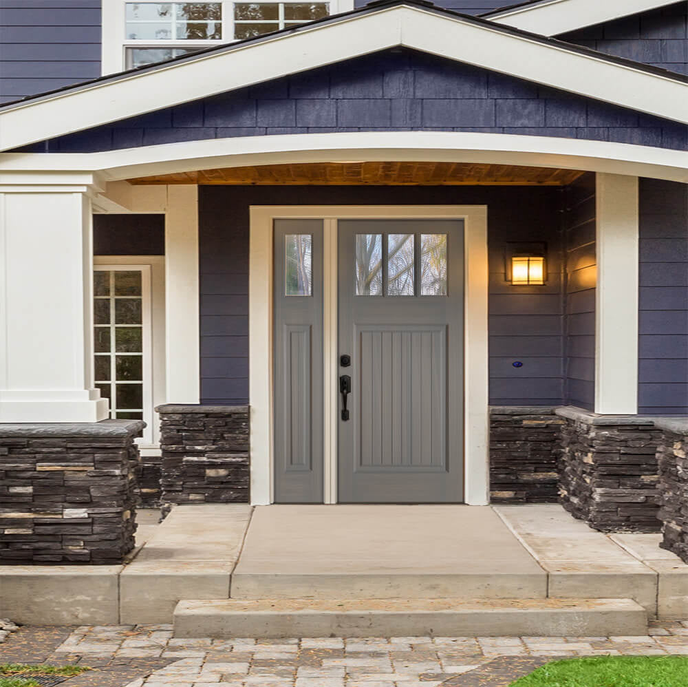 Craftsman Douglas Fir 3 Lite Clear Glass Exterior Door - Krosswood