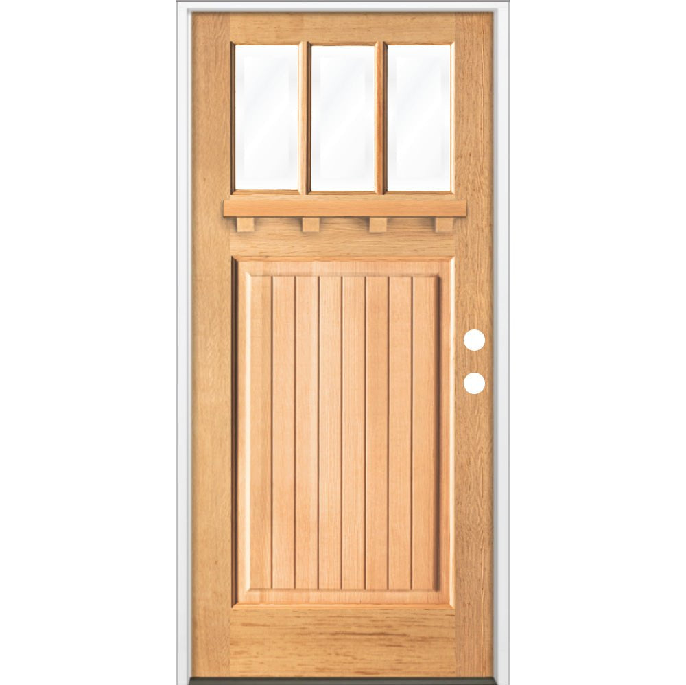 Craftsman Douglas Fir 3 Lite Glass Dentil Shelf Exterior Door - Krosswood