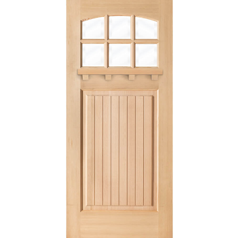 Craftsman Douglas Fir 6 Lite Glass Arch-Top Dentil Shelf Exterior Door - Krosswood