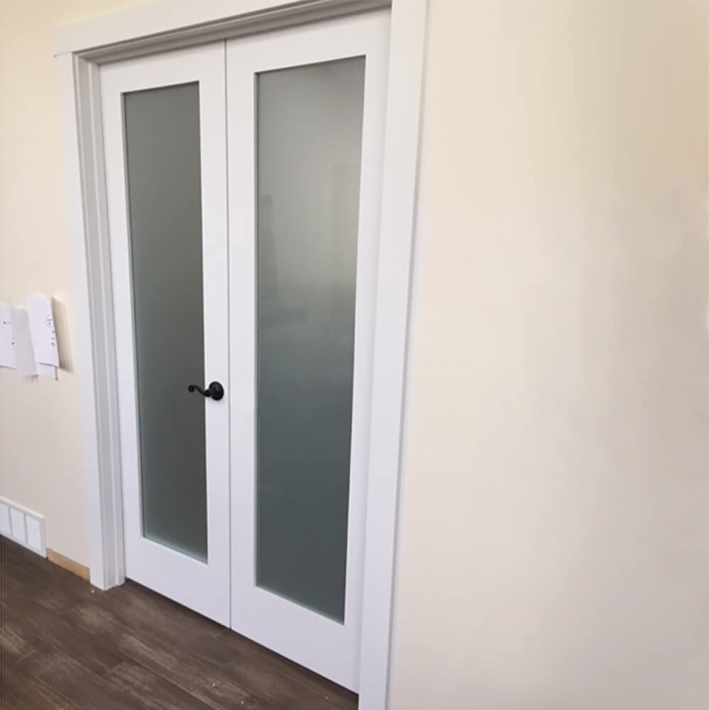 Craftsman Full Lite Satin Privacy Glass MDF Interior Double Door - Krosswood