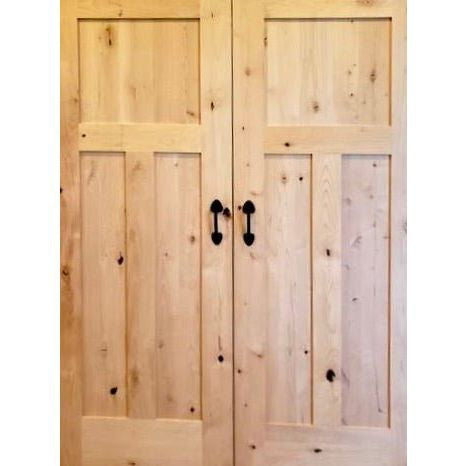 Craftsman Knotty Alder 3 Panel Exterior Double Door - Krosswood