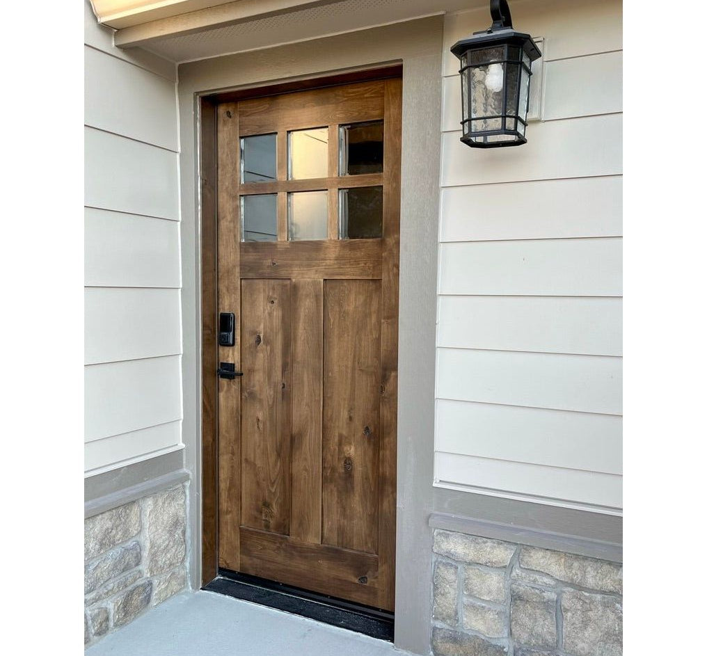 Craftsman Knotty Alder 6 Lite Clear Glass Exterior Door - Krosswood