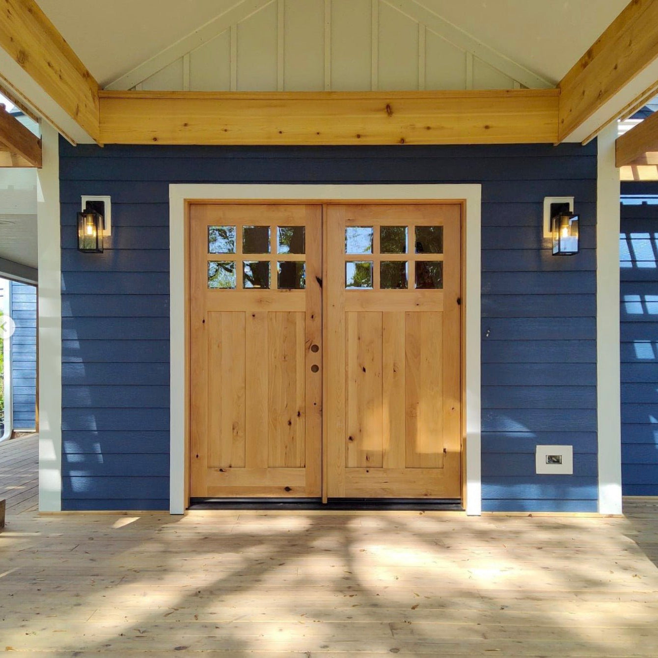 Craftsman Knotty Alder 6 Lite Clear Glass Exterior Double Door - Krosswood