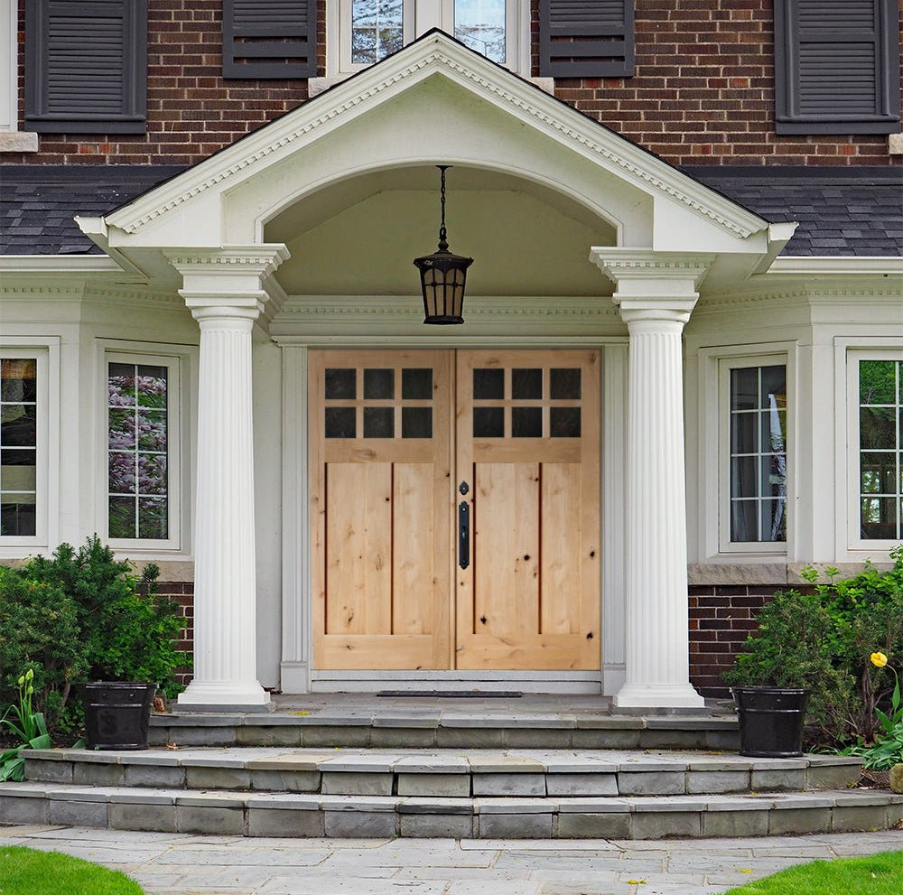 Craftsman Knotty Alder 6 Lite Clear Glass Exterior Double Door - Krosswood