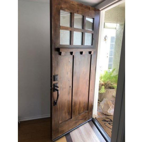 Craftsman Knotty Alder 6 Lite Exterior Double Door with Dentil Shelf - Krosswood