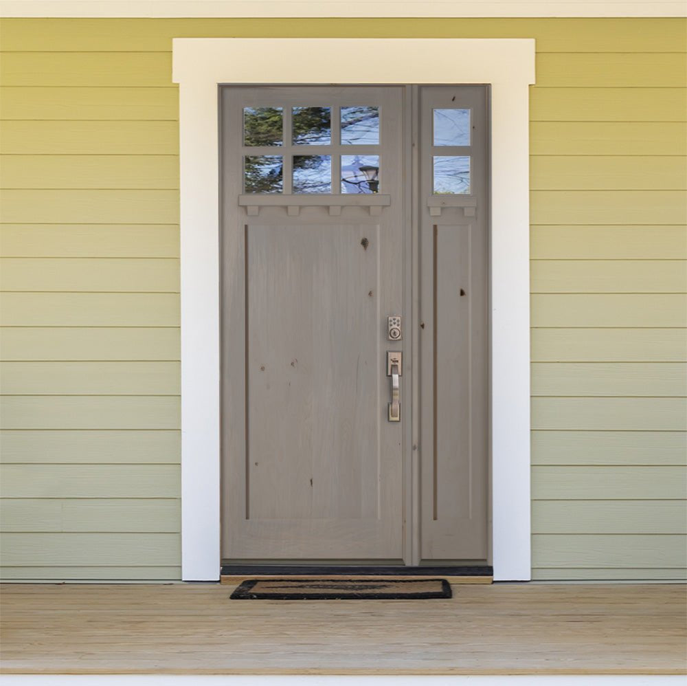 Craftsman Knotty Alder 6 Lite Glass 1 Panel Dentil Shelf Exterior Door - Krosswood