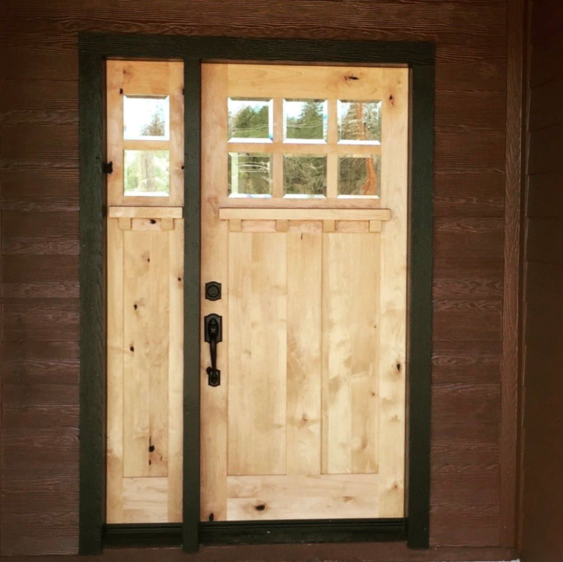 Craftsman Knotty Alder 6 Lite Glass Exterior Door with Dentil Shelf - Krosswood