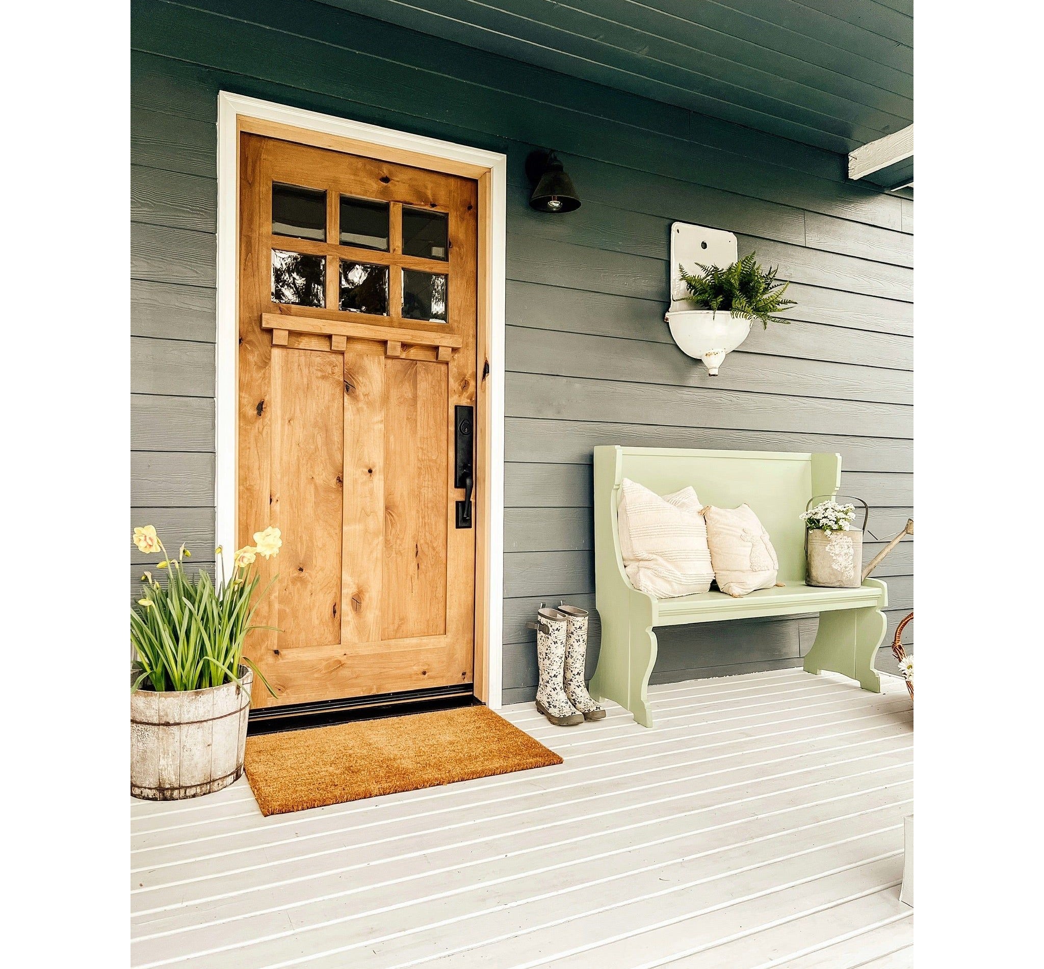 Craftsman Knotty Alder 6 Lite Glass Exterior Door with Dentil Shelf - Krosswood