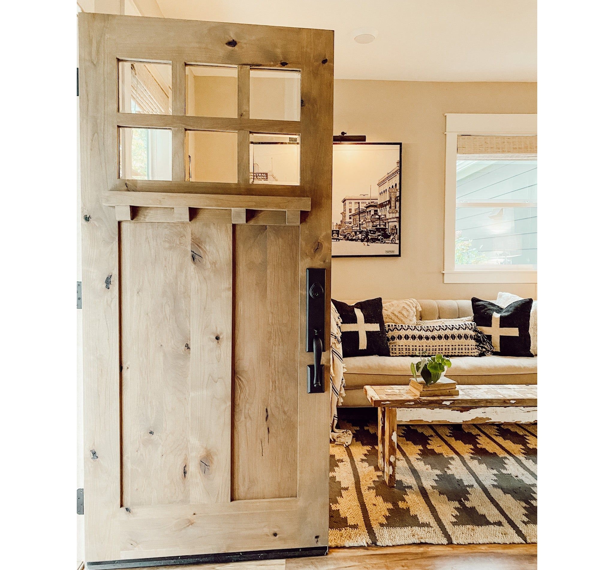 Craftsman Knotty Alder 6 Lite Glass Exterior Door with Dentil Shelf - Krosswood