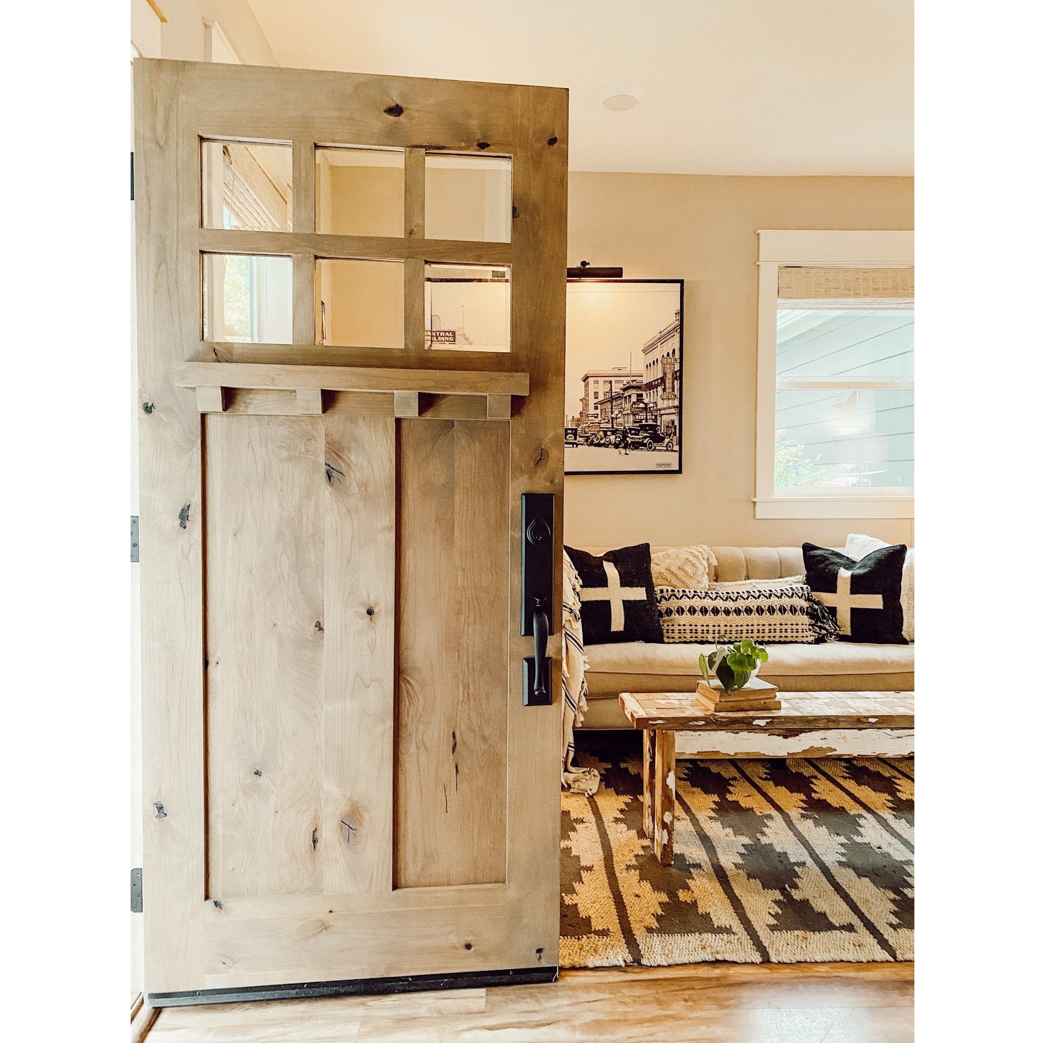 Craftsman Knotty Alder 6 Lite Glass Exterior Door with Dentil Shelf - Krosswood