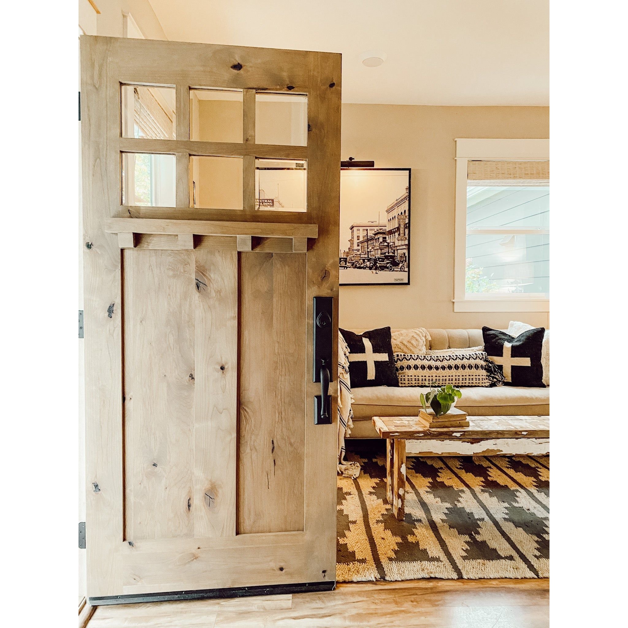 Craftsman Knotty Alder 6 Lite Glass Exterior Door with Dentil Shelf - Krosswood