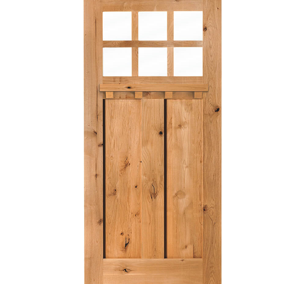 Craftsman Knotty Alder 6 Lite Glass Exterior Door with Dentil Shelf - Krosswood