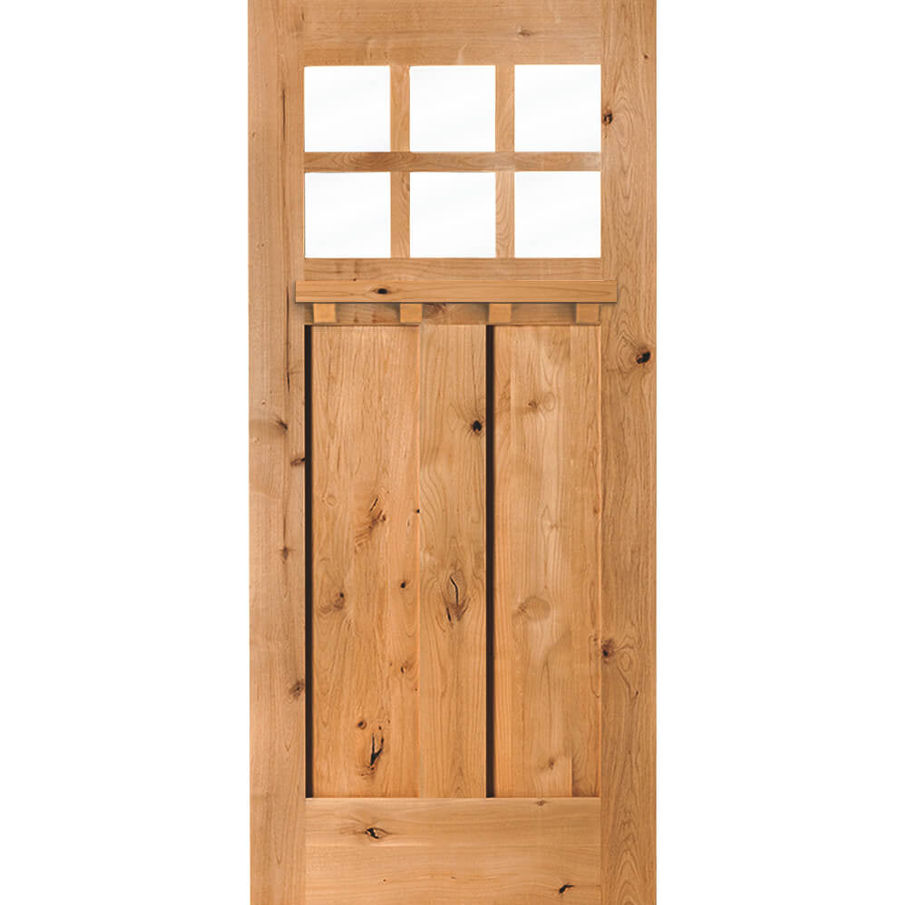 Craftsman Knotty Alder 6 Lite Glass Exterior Door with Dentil Shelf - Krosswood