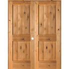 Farmhouse Knotty Alder 2 Panel V-Groove Interior Double Door - Krosswood