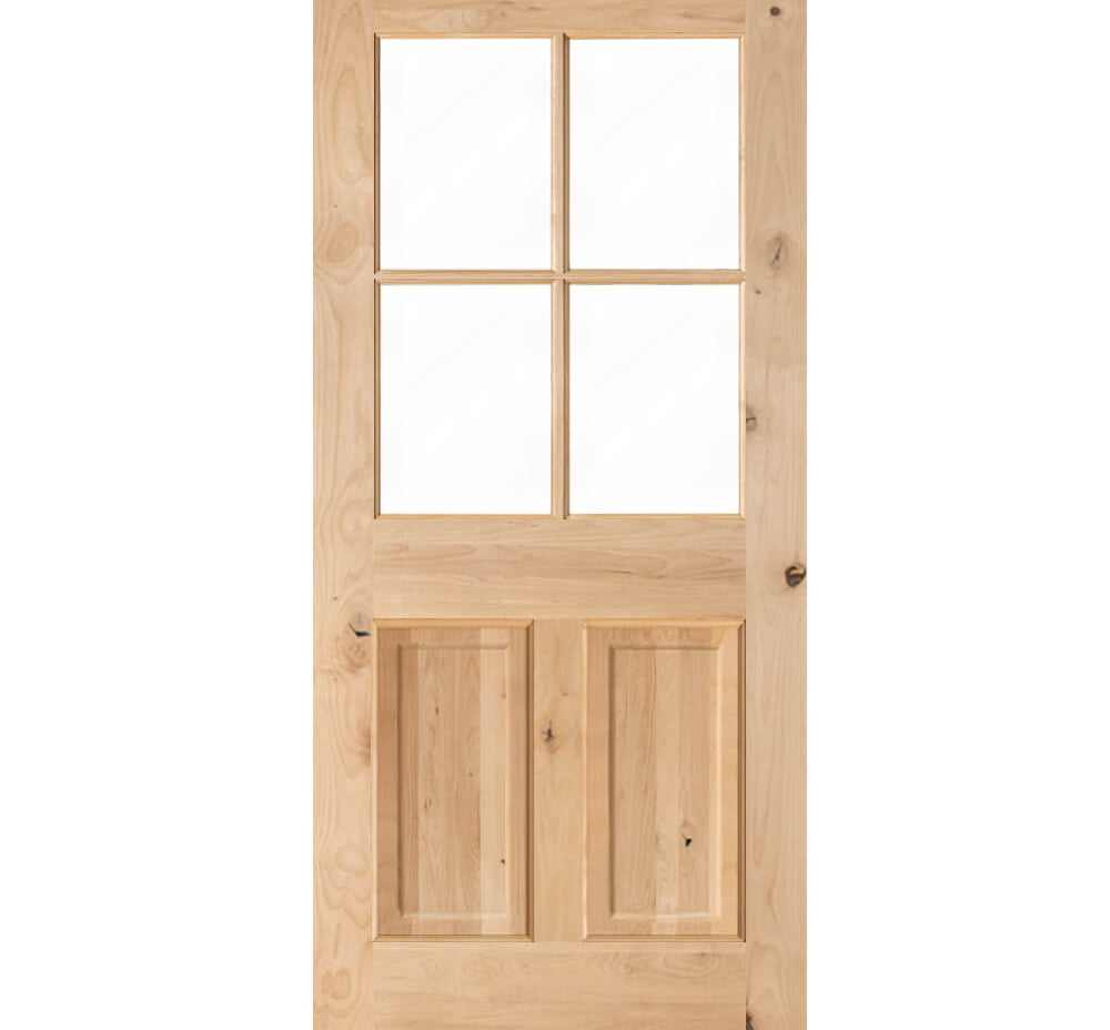 Farmhouse Knotty Alder 4 Lite Clear Glass Exterior Door - Krosswood