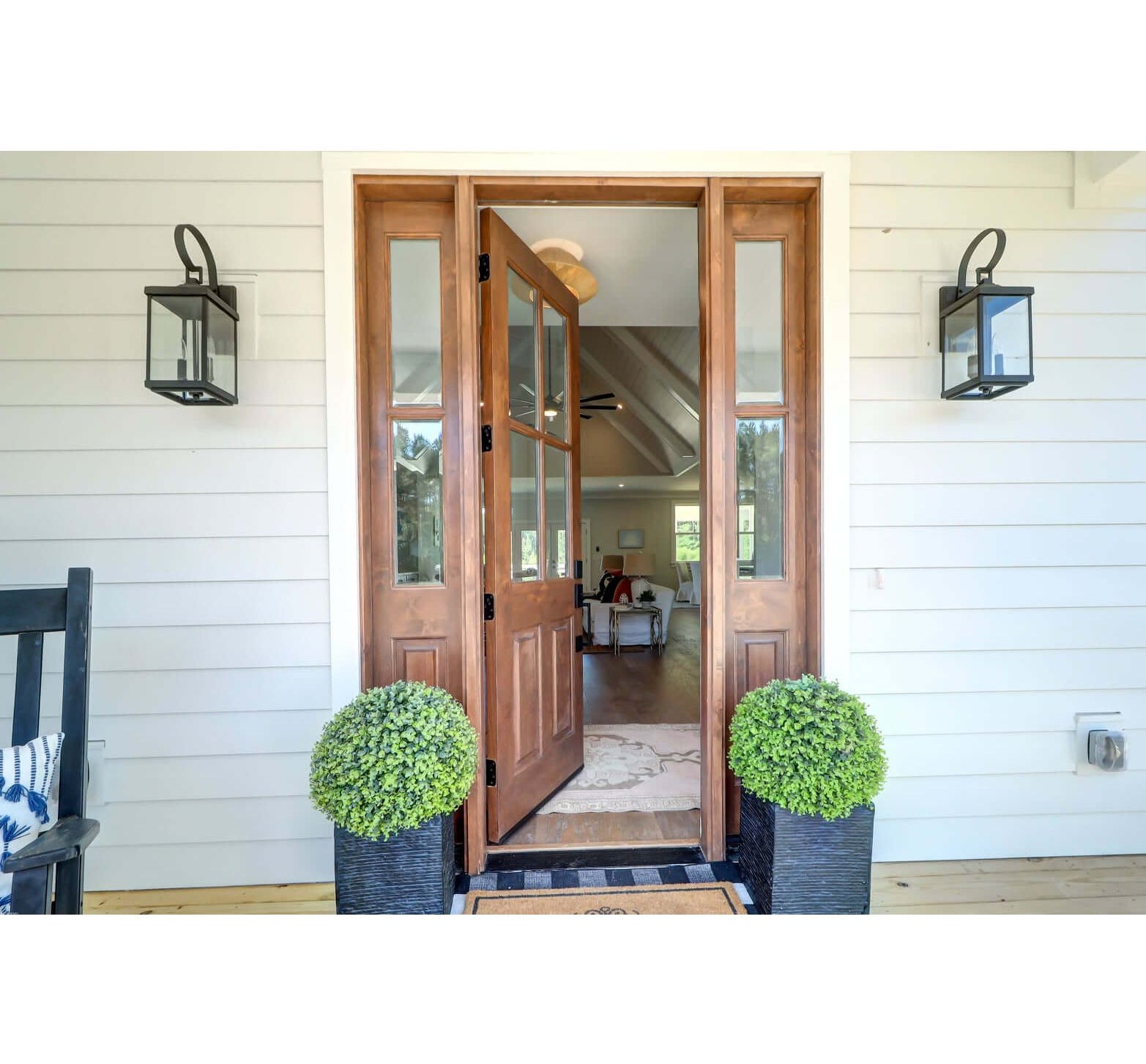 Farmhouse Knotty Alder 4 Lite Clear Glass Exterior Door - Krosswood