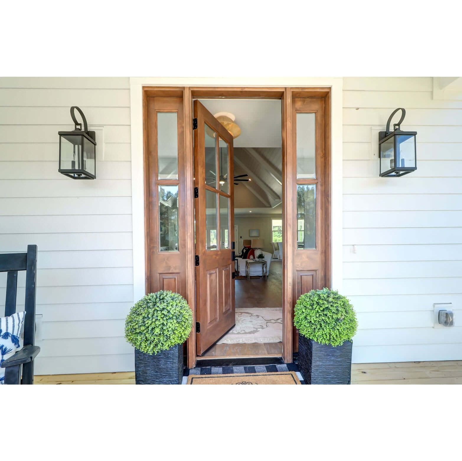 Farmhouse Knotty Alder 4 Lite Clear Glass Exterior Door - Krosswood