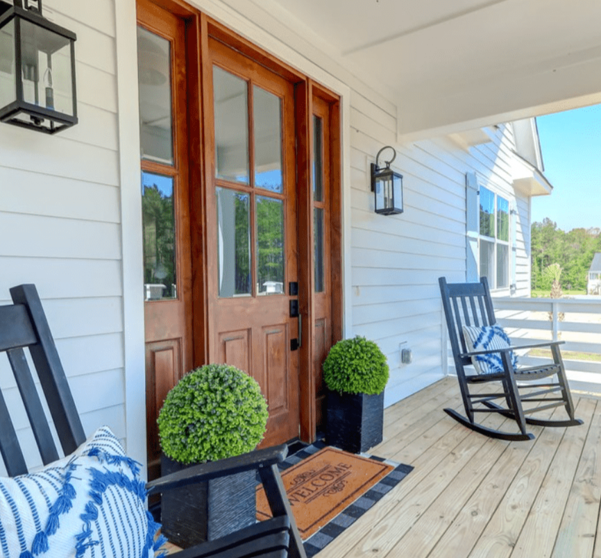 Farmhouse Knotty Alder 4 Lite Clear Glass Exterior Door - Krosswood