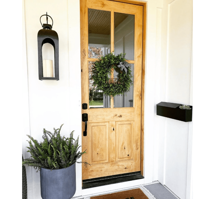 Farmhouse Knotty Alder 4 Lite Clear Glass Exterior Door - Krosswood