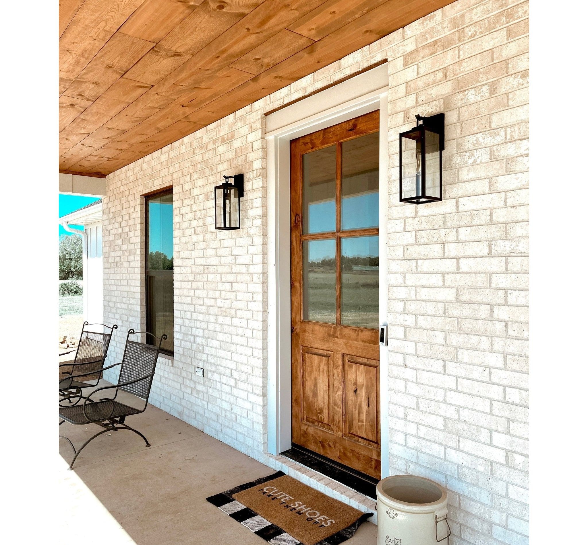 Farmhouse Knotty Alder 4 Lite Clear Glass Exterior Door - Krosswood