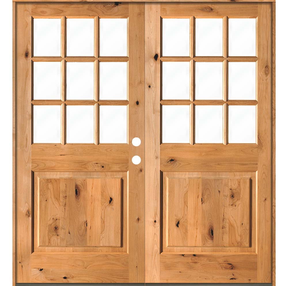 Farmhouse Knotty Alder 9 Lite Glass Exterior Double Door - Krosswood