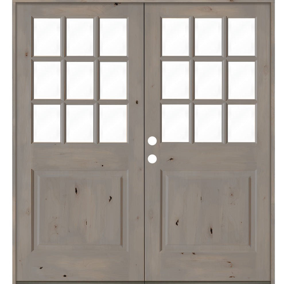 Farmhouse Knotty Alder 9 Lite Glass Exterior Double Door - Krosswood
