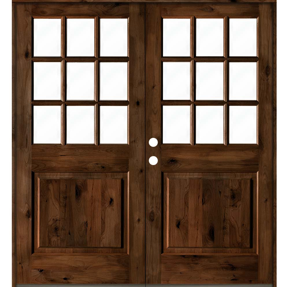 Farmhouse Knotty Alder 9 Lite Glass Exterior Double Door - Krosswood