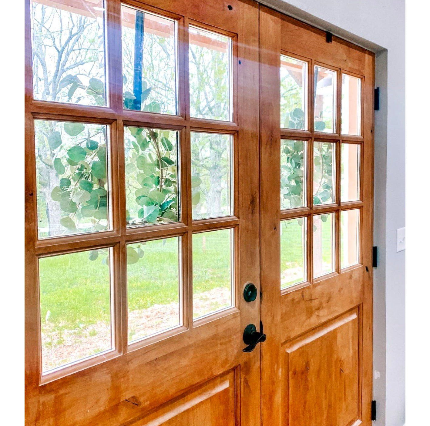 Farmhouse Knotty Alder 9 Lite Glass Exterior Double Door - Krosswood