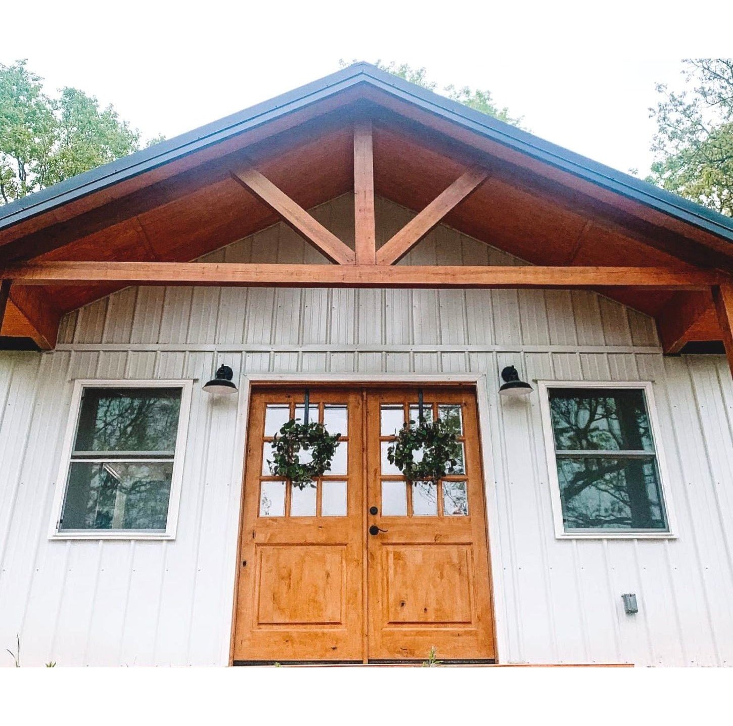 Farmhouse Knotty Alder 9 Lite Glass Exterior Double Door - Krosswood