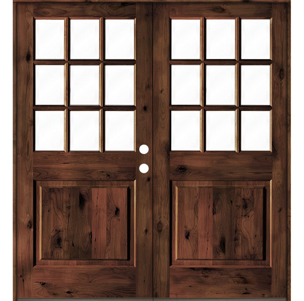 Farmhouse Knotty Alder 9 Lite Glass Exterior Double Door - Krosswood