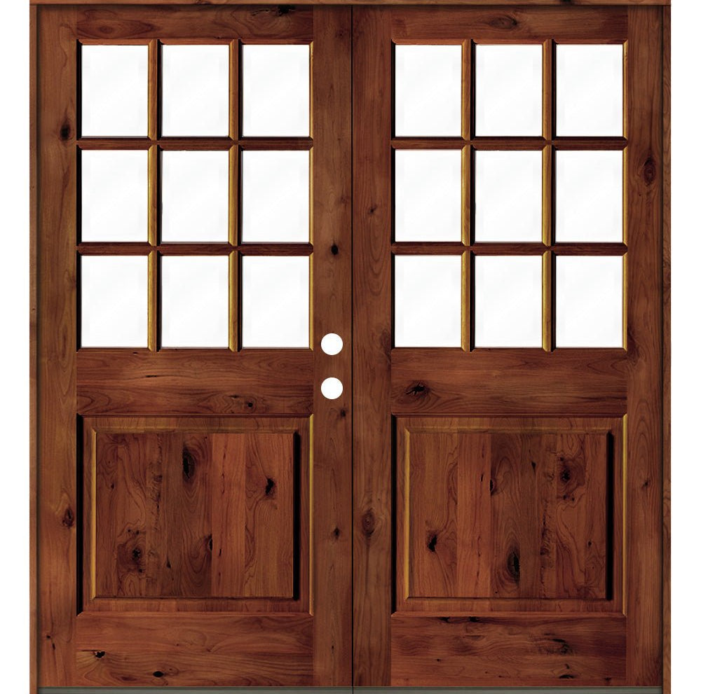 Farmhouse Knotty Alder 9 Lite Glass Exterior Double Door - Krosswood