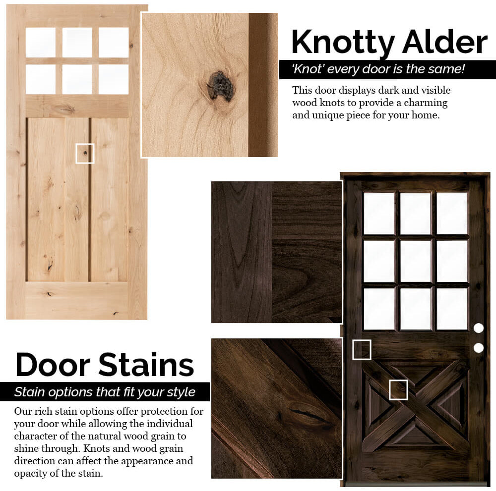 Farmhouse Knotty Alder 9 Lite Glass Exterior Double Door - Krosswood