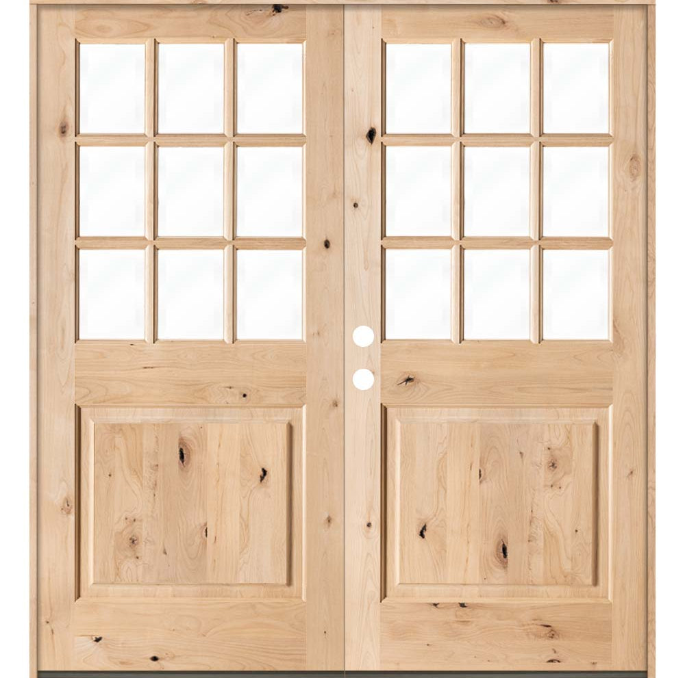 Farmhouse Knotty Alder 9 Lite Glass Exterior Double Door - Krosswood