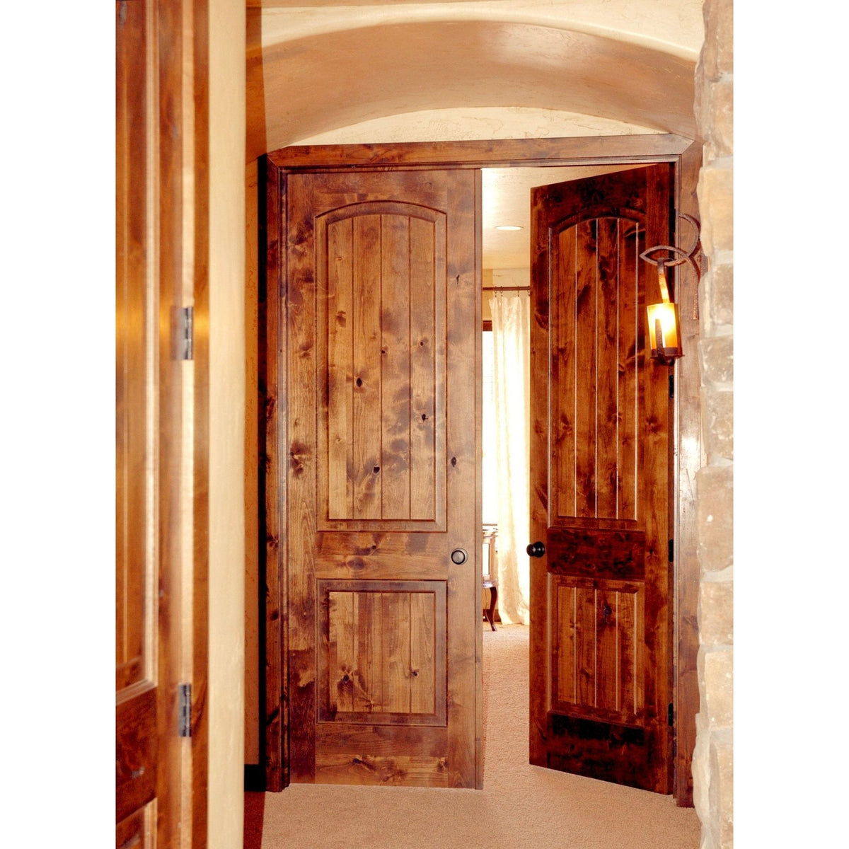 Rustic Knotty Alder Wood Arch Top Interior Double Doors | Krosswood ...