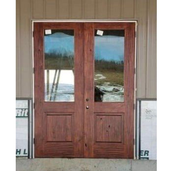 Farmhouse Knotty Alder Half Clear Glass Exterior Double Door - Krosswood