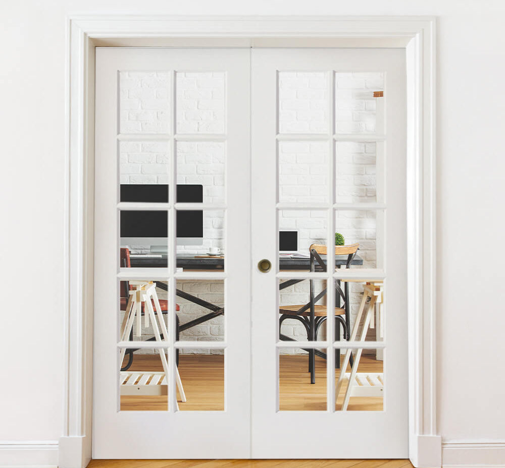 French 10 Lite Clear Glass MDF Interior Double Door - Krosswood